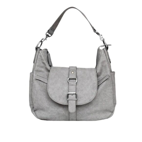 Kelly Moore Gray Leather Medium Size Spacious Hobo Camera Shoulder Bag Purse - Picture 1 of 9